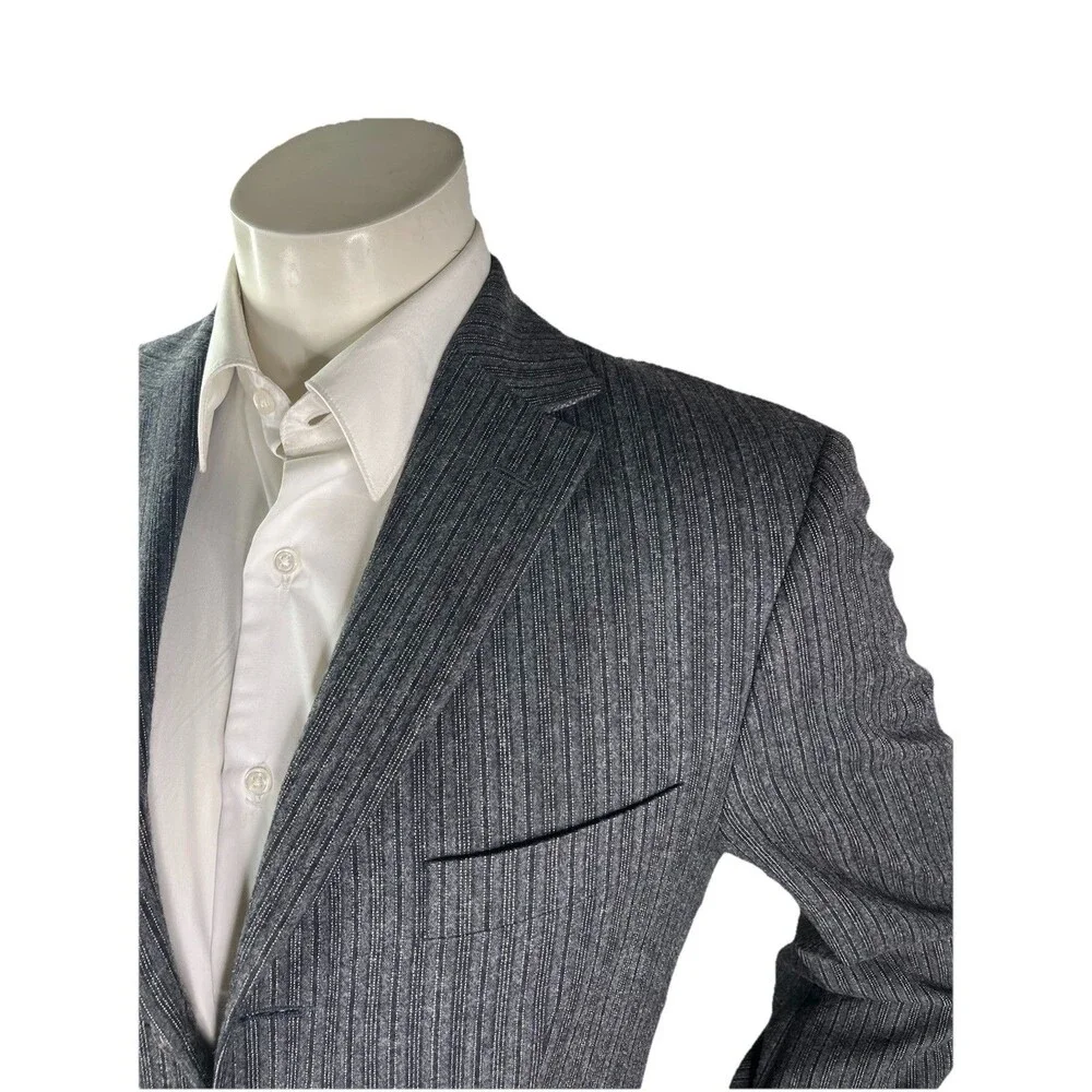 HUGO BOSS Rossellini Men 38S Blazer Gray Striped Textured Wool Sport Jacket